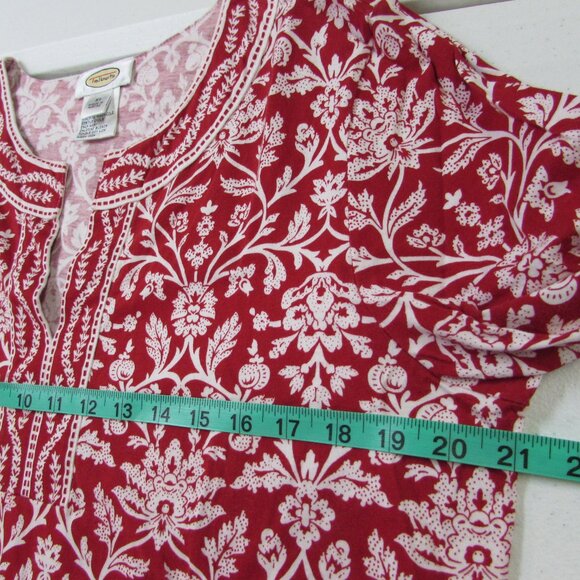 Talbots Vintage 100% Soft Cotton Red/White Floral Tunic Top XL - Picture 12 of 16